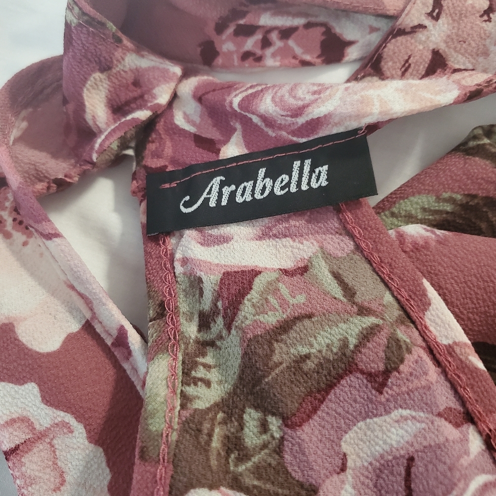 : ARABELLA Womens Top Blouse  RoseWood Floral V-Neck back Button Closure - Picture 6 of 8